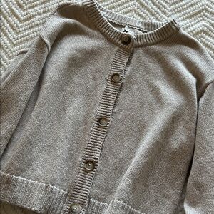 LOFT Light Gray Crewneck Button-Up Cardigan